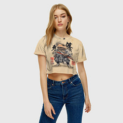 Футболка 3D укороченная женская Жаба самурай - japan aesthetic, цвет: 3D-принт — фото 2