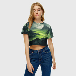 Футболка 3D укороченная женская Ядовитая горная местность - токсичная кислотная до, цвет: 3D-принт — фото 2