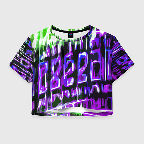 Женский топ Фиолетово-зелёная абстракция на чёрном фоне / 3D-принт – фото 1