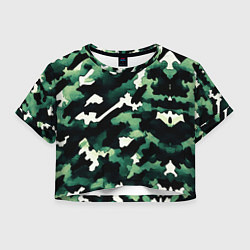 Футболка 3D укороченная женская Яркий зелёный камуфляж, цвет: 3D-принт