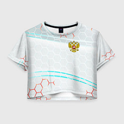 Футболка 3D укороченная женская Герб РФ броня текстура, цвет: 3D-принт