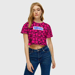 Футболка 3D укороченная женская Nirvana pink logo, цвет: 3D-принт — фото 2
