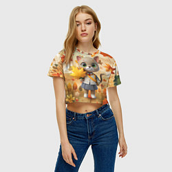 Футболка 3D укороченная женская Кошечка школьница, цвет: 3D-принт — фото 2