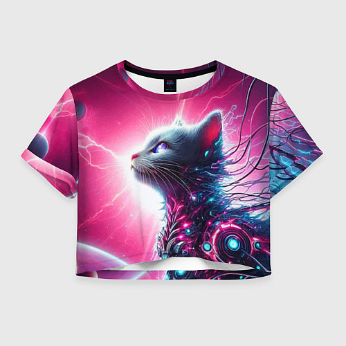 Женский топ Космический кибер котёнок - неоновое свечение / 3D-принт – фото 1