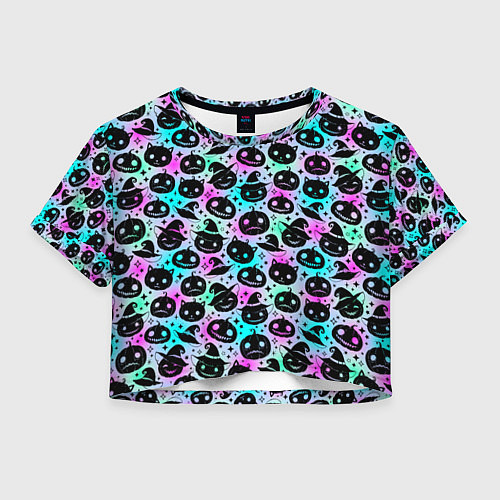 Женский топ Halloween - тыквы на неоновом фоне / 3D-принт – фото 1