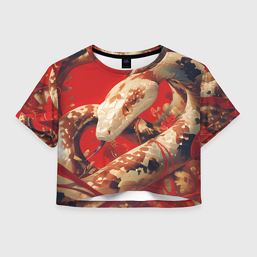 Женский топ Змея на красном фоне / 3D-принт – фото 1