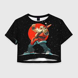 Футболка 3D укороченная женская Рокер Дед Мороз, цвет: 3D-принт