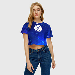 Футболка 3D укороченная женская Exo blue poly, цвет: 3D-принт — фото 2