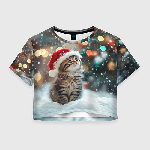 Женский топ Новогодний котенок и снег / 3D-принт – фото 1