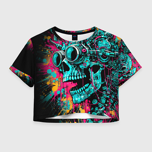 Женский топ Cyber skull sketch - color blots / 3D-принт – фото 1