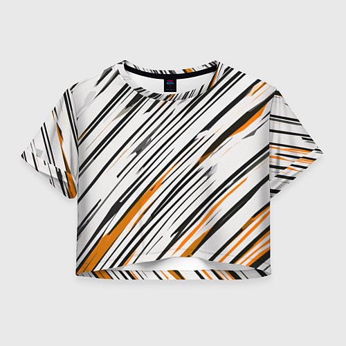 Женский топ Диагональные чёрно-жёлтые полосы на белом фоне / 3D-принт – фото 1