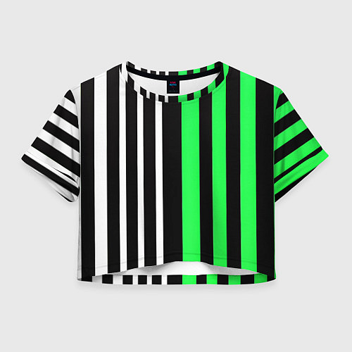 Женский топ Вертикальные полосы триколор зелёный / 3D-принт – фото 1