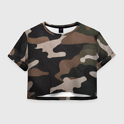 Футболка 3D укороченная женская Армейский камуфляж, цвет: 3D-принт