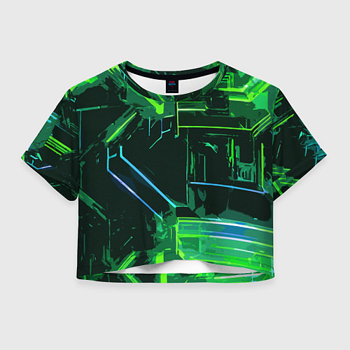 Женский топ Зелёно-голубые полосы на чёрном фоне / 3D-принт – фото 1