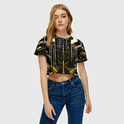 Футболка 3D укороченная женская Gold lines on a black background, цвет: 3D-принт — фото 2