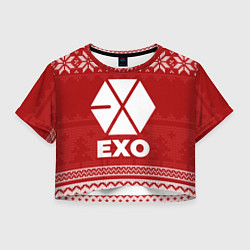 Футболка 3D укороченная женская Новогодний Exo, цвет: 3D-принт