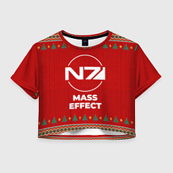 Футболка 3D укороченная женская Mass Effect new year, цвет: 3D-принт