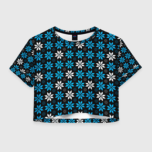 Женский топ Бело-голубые звёзды на чёрном фоне / 3D-принт – фото 1