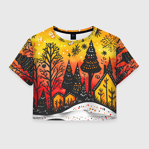 Женский топ Елочки на фоне оранжевого неба / 3D-принт – фото 1