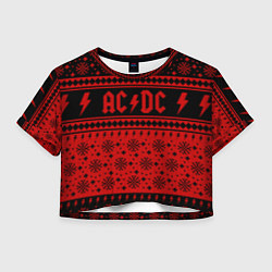 Футболка 3D укороченная женская ACDC christmas sweater, цвет: 3D-принт