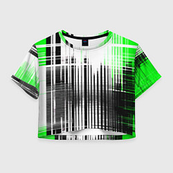 Футболка 3D укороченная женская Зелёно-чёрный гранж на белом фоне, цвет: 3D-принт
