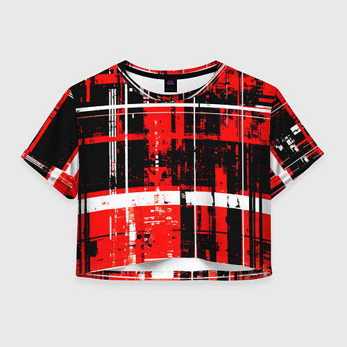Женский топ Красно-белый гранж на чёрном фоне / 3D-принт – фото 1