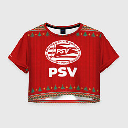 Футболка 3D укороченная женская PSV new year, цвет: 3D-принт