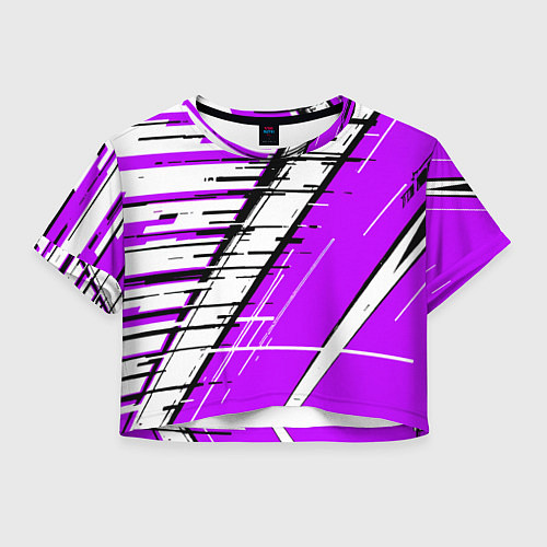 Женский топ Чёрно-белые глитч полосы на фиолетовом фоне / 3D-принт – фото 1