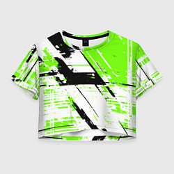 Футболка 3D укороченная женская Diagonal black and green stripes on a white backgr, цвет: 3D-принт