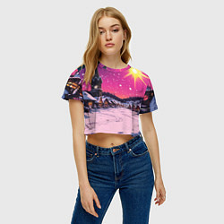 Футболка 3D укороченная женская Закат рождества, цвет: 3D-принт — фото 2