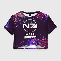 Футболка 3D укороченная женская Праздничный Mass Effect, цвет: 3D-принт