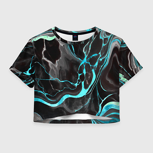 Женский топ Голубые флюиды на чёрном фоне / 3D-принт – фото 1