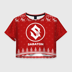 Футболка 3D укороченная женская Новогодний Sabaton с оленями, цвет: 3D-принт