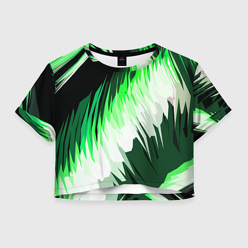 Женский топ Зелёно-белая абстракция на чёрном фоне / 3D-принт – фото 1