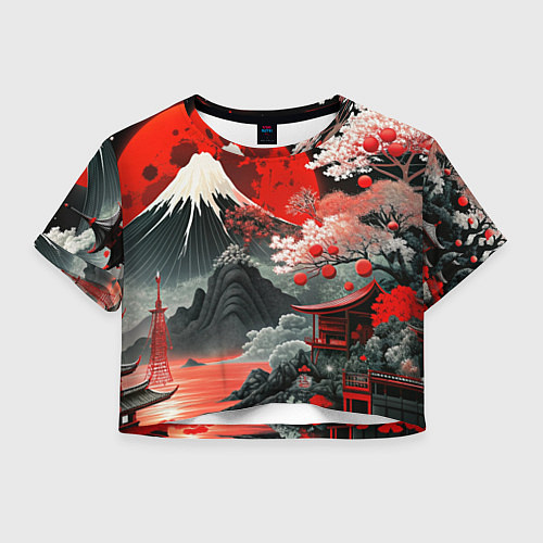 Женский топ Горы и сакура Японии / 3D-принт – фото 1