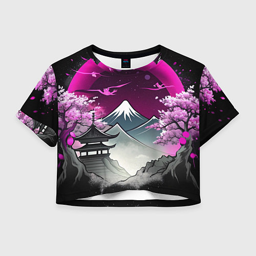 Женский топ Горы и сакура в Японии / 3D-принт – фото 1
