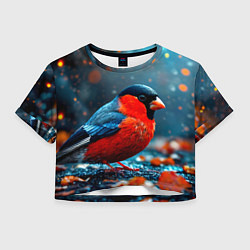 Футболка 3D укороченная женская Обыкновенный снегирь, цвет: 3D-принт