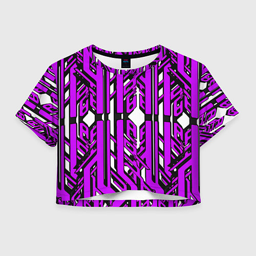 Женский топ Чёрно-фиолетовые техно полосы на белом фоне / 3D-принт – фото 1