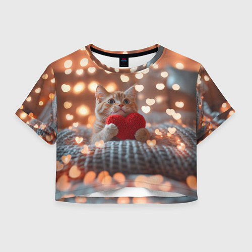 Женский топ Котик с сердечком на фоне боке / 3D-принт – фото 1