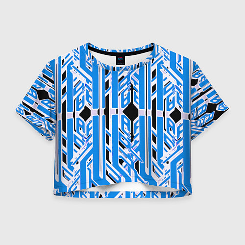 Женский топ Бело-синие техно полосы на чёрном фоне / 3D-принт – фото 1