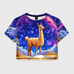Футболка 3D укороченная женская Лама и звездное небо, цвет: 3D-принт