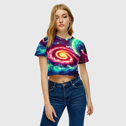 Футболка 3D укороченная женская Spiral galaxy - neon glow, цвет: 3D-принт — фото 2