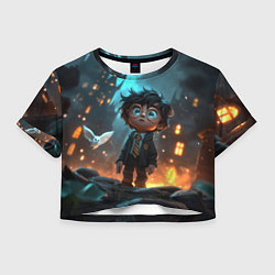 Футболка 3D укороченная женская Маленький удивленный Гарри Поттер, цвет: 3D-принт