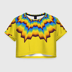 Футболка 3D укороченная женская Узоры на желтом, цвет: 3D-принт