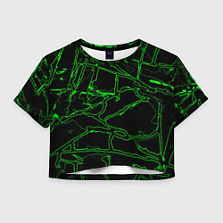 Футболка 3D укороченная женская Зелёная графическая абстракция, цвет: 3D-принт