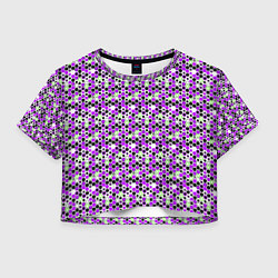 Футболка 3D укороченная женская Киберпанк шестиугольники фиолетовые, цвет: 3D-принт