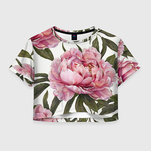 Женский топ Розовые пионы на белом / 3D-принт – фото 1