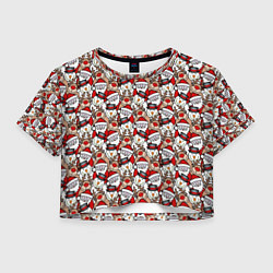 Футболка 3D укороченная женская Деды Морозы олени снеговики, цвет: 3D-принт