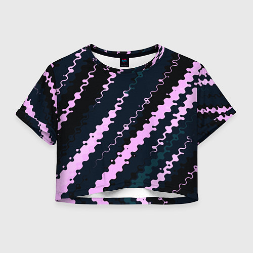 Женский топ Тёмно-синий с розовым искажённые полосы / 3D-принт – фото 1