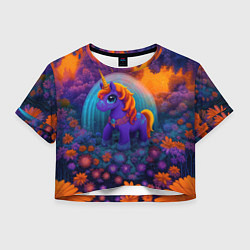 Футболка 3D укороченная женская Сказочный единорог, цвет: 3D-принт